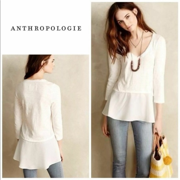 Anthropologie Meadow Rue White Melia Peplum Top - Picture 7 of 7